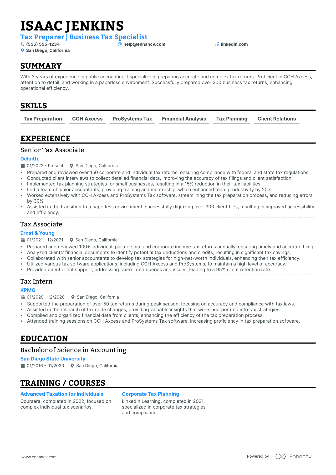 Corporate Tax Preparer resume example