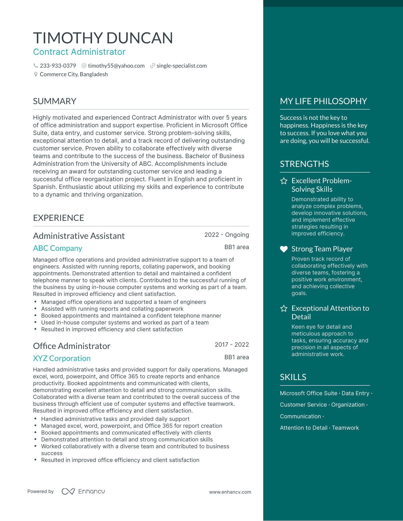 Contract Administrator resume example