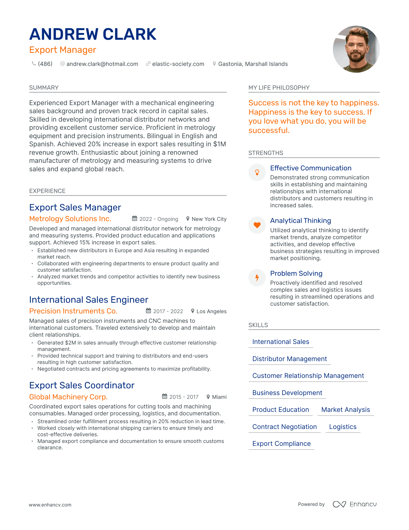 Export Manager resume example