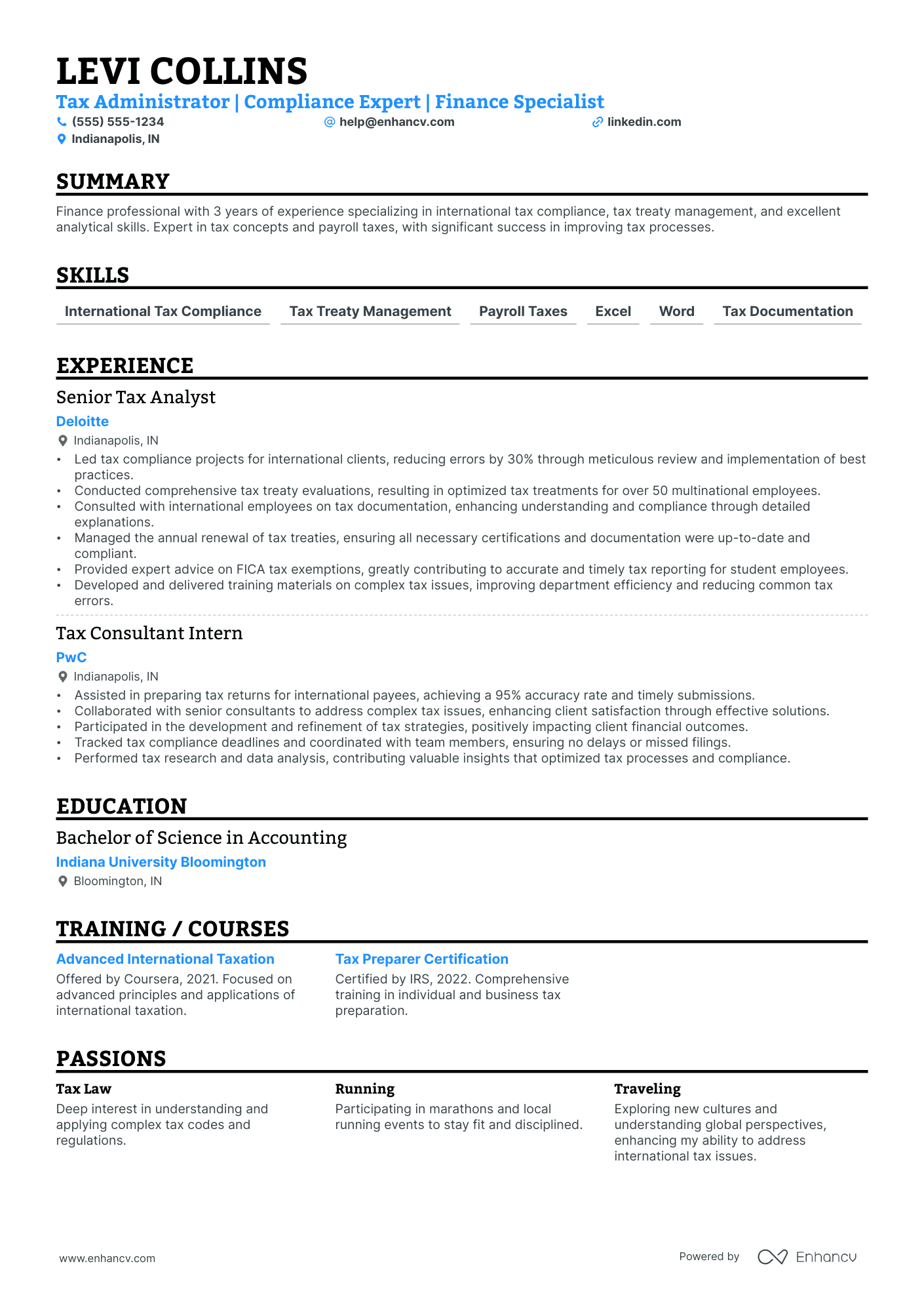 International Tax Preparer resume example