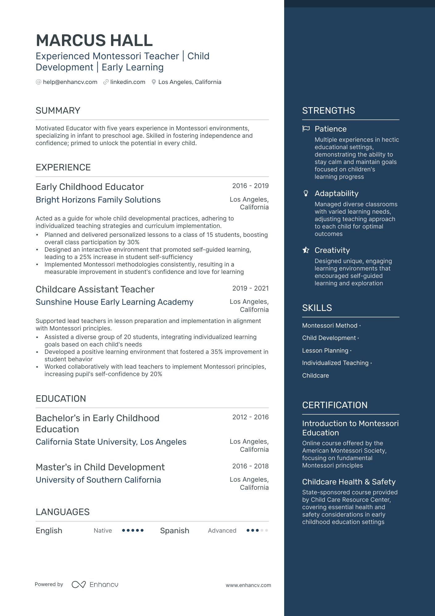 Daycare Teacher Assistant resume example