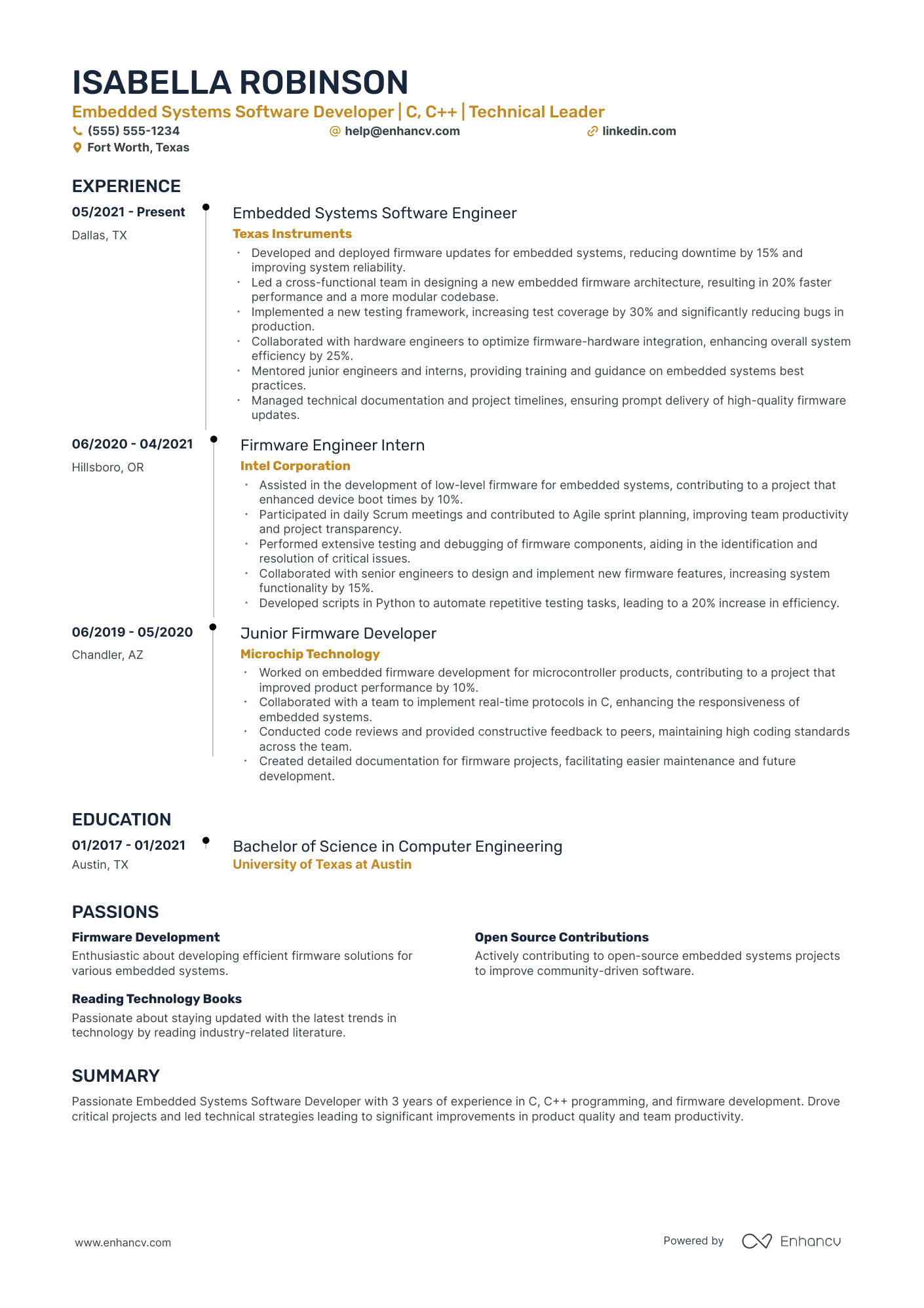 Embedded Systems Programmer resume example