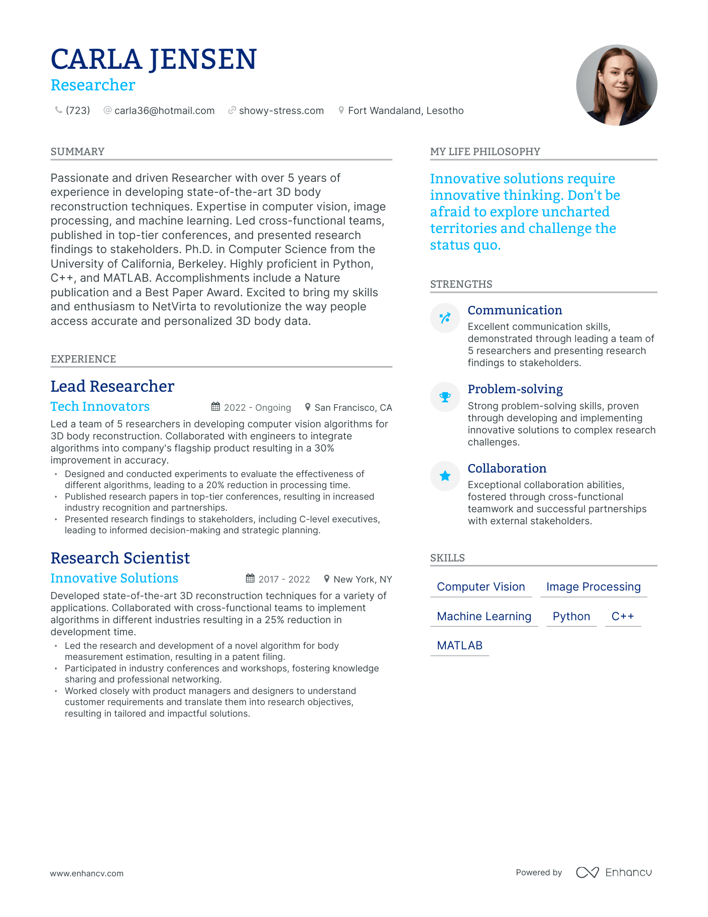 Researcher resume example