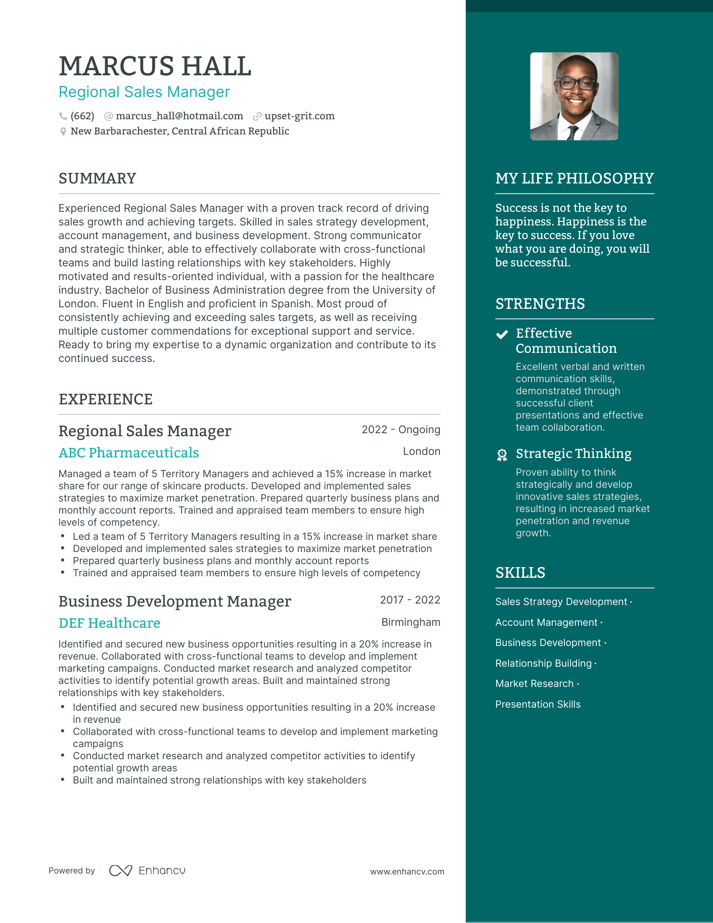 Regional Sales Manager resume example