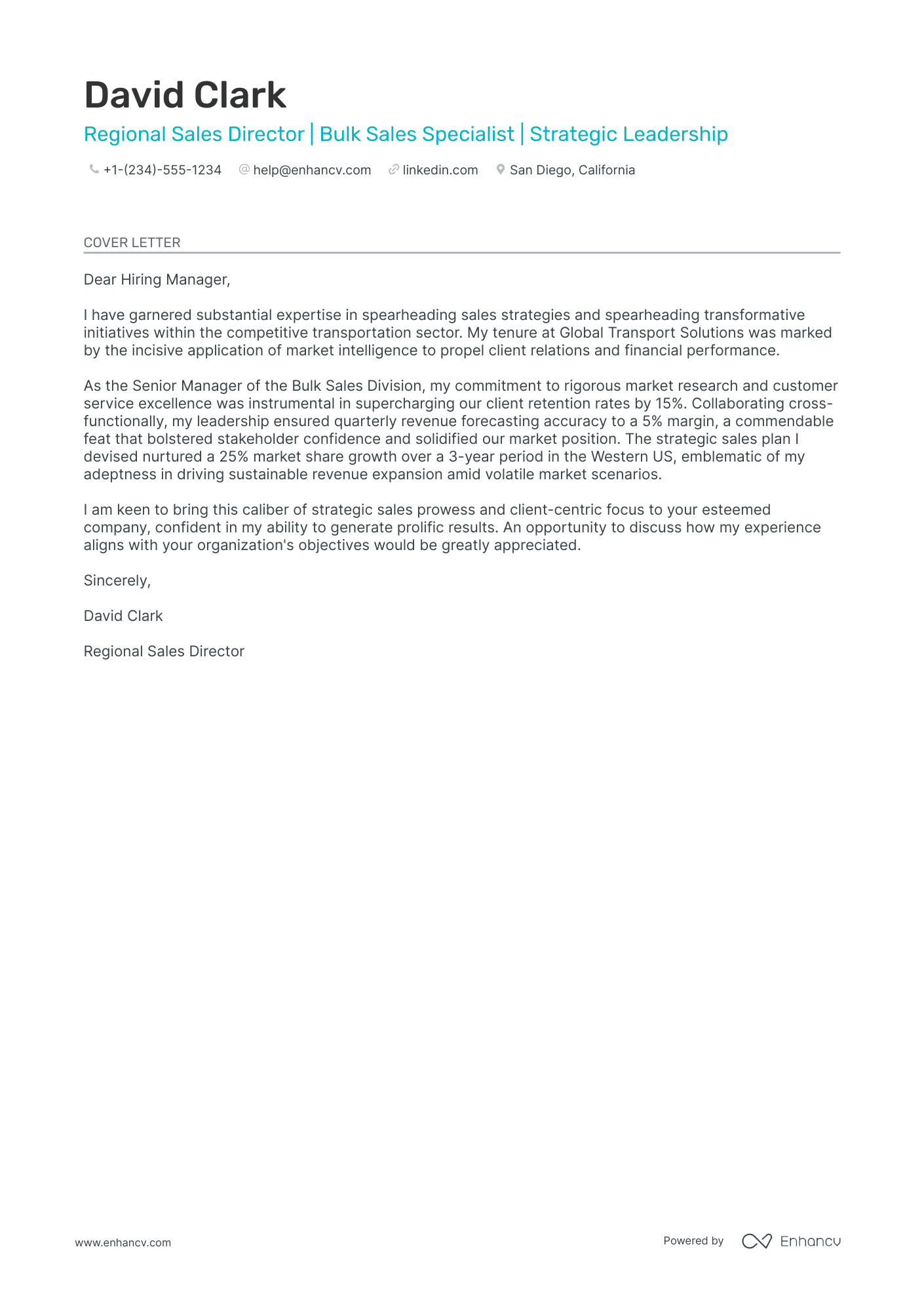 Regional Sales Director cover letter
