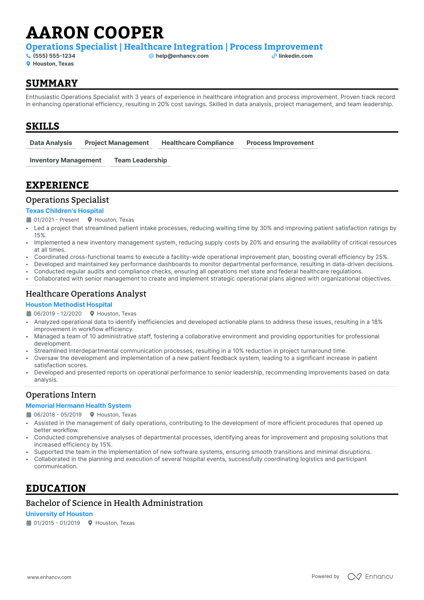 Chief Operating Officer resume example