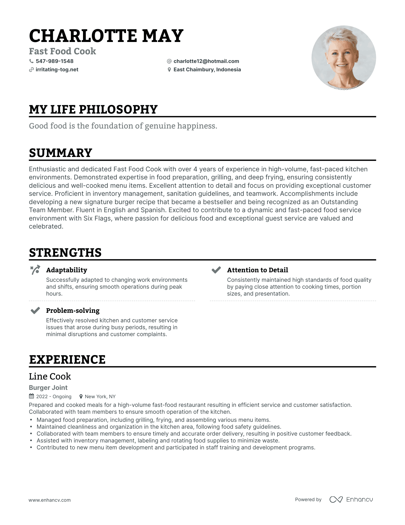 Creative Fast Food Cook Resume Example