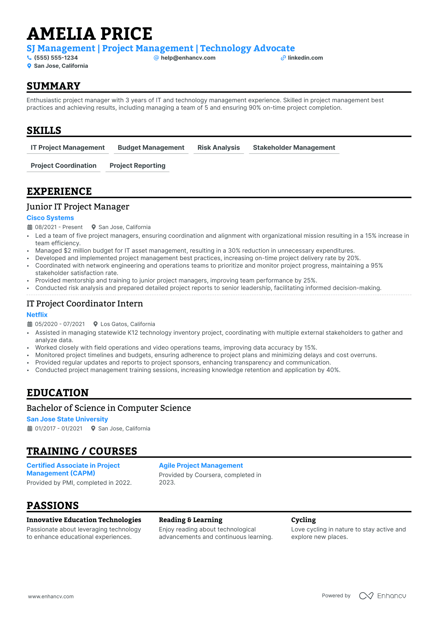 PMO Change Management Manager resume example