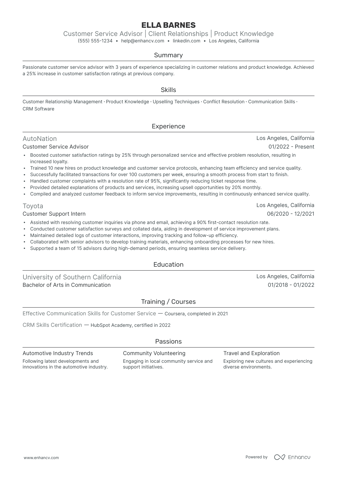 Senior Service Advisor resume example