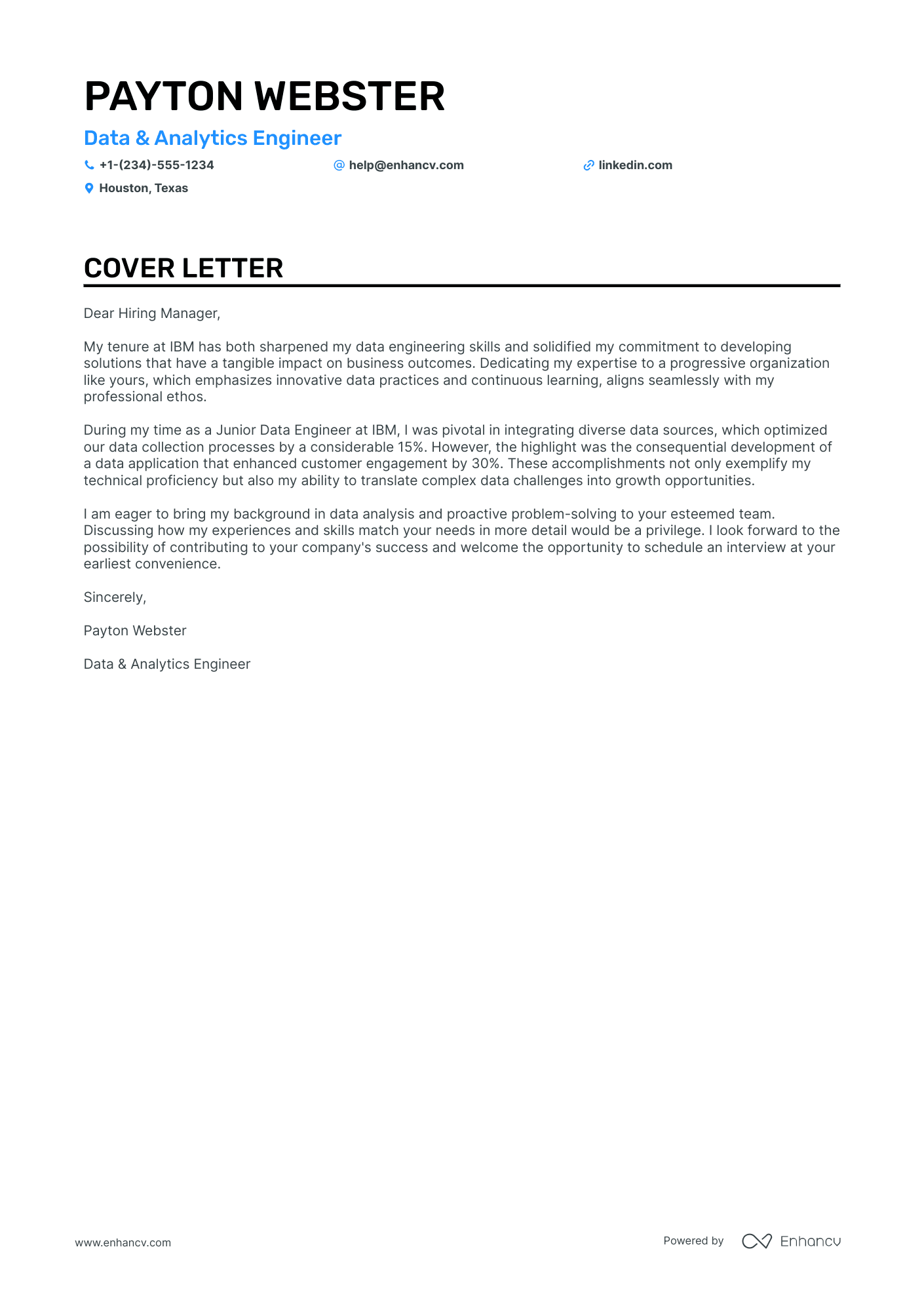 Junior Data Engineer cover letter
