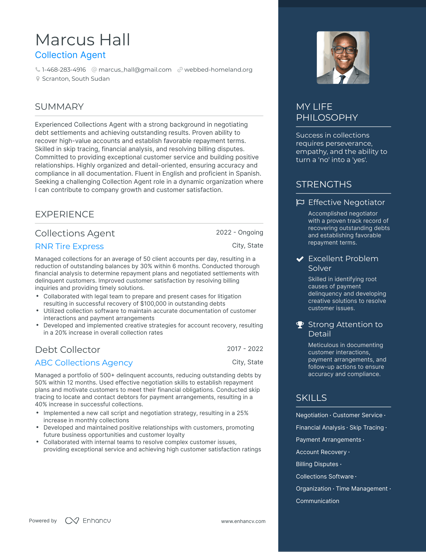 Collection Agent resume example
