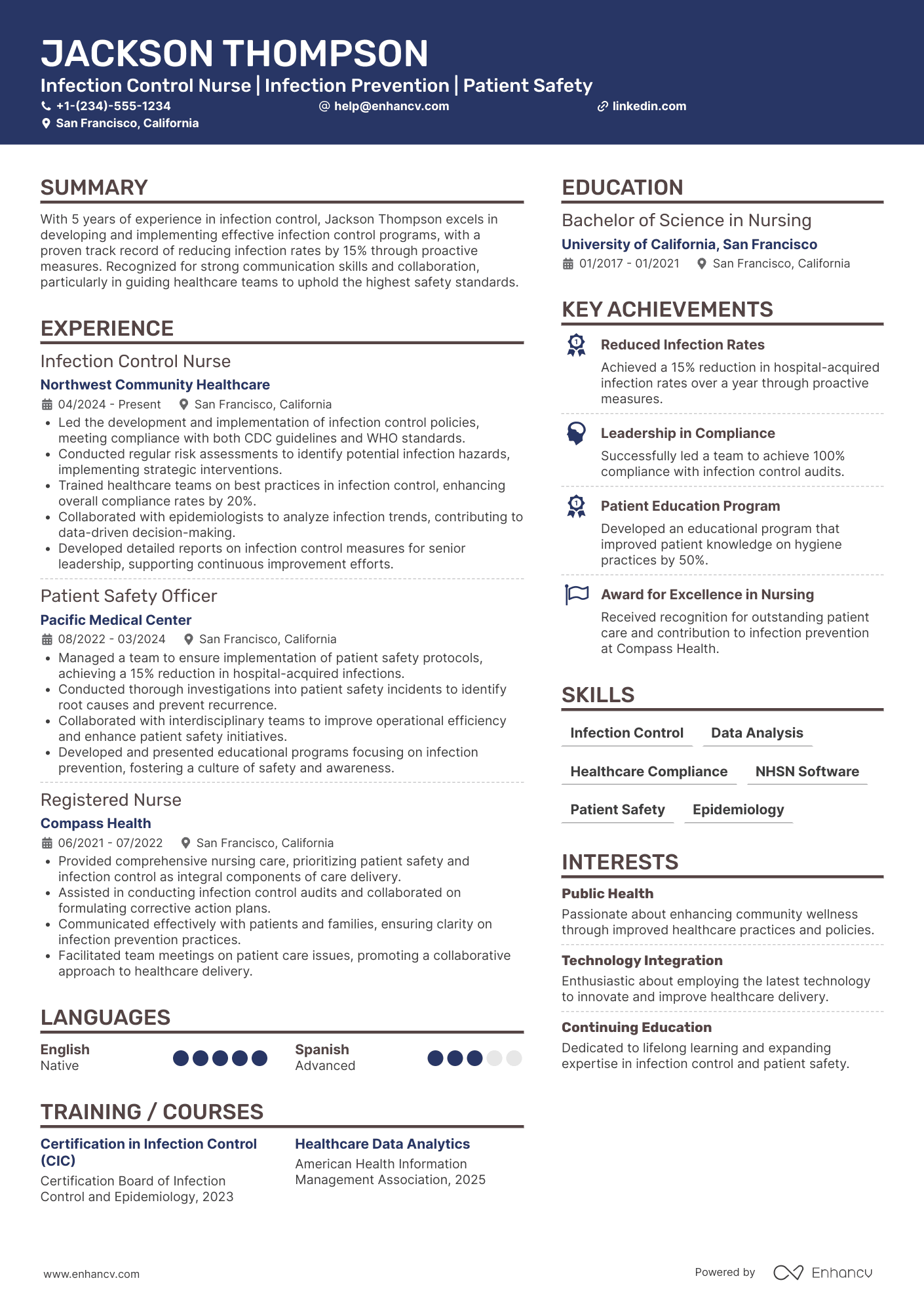 Infection Control Nurse resume example