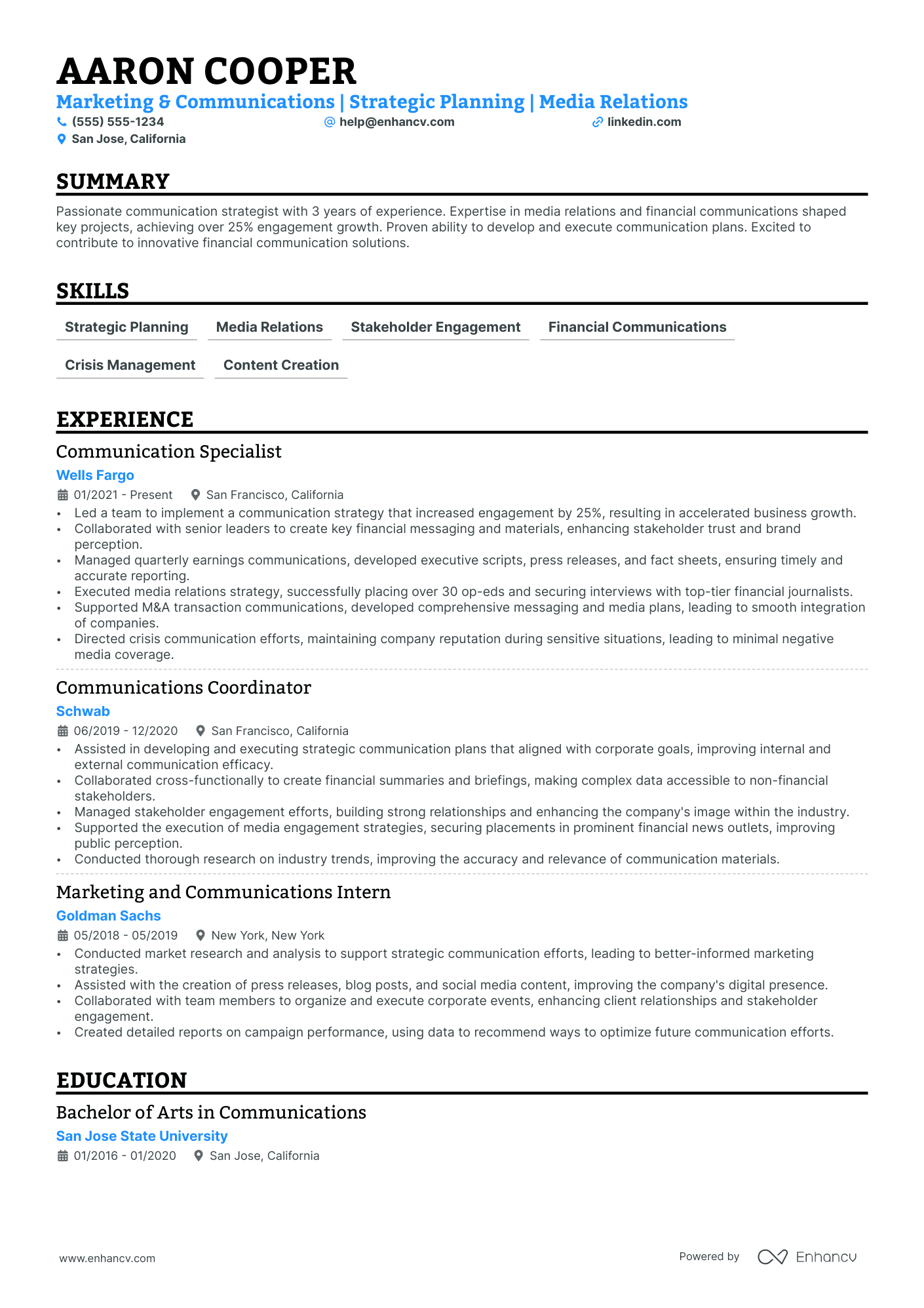 Vice President of Communications resume example