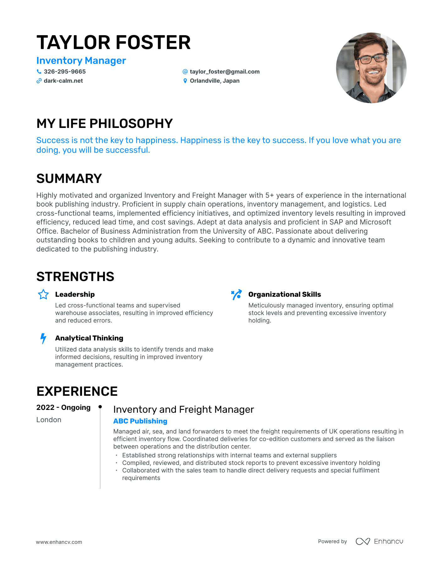 Creative Inventory Manager Resume Example