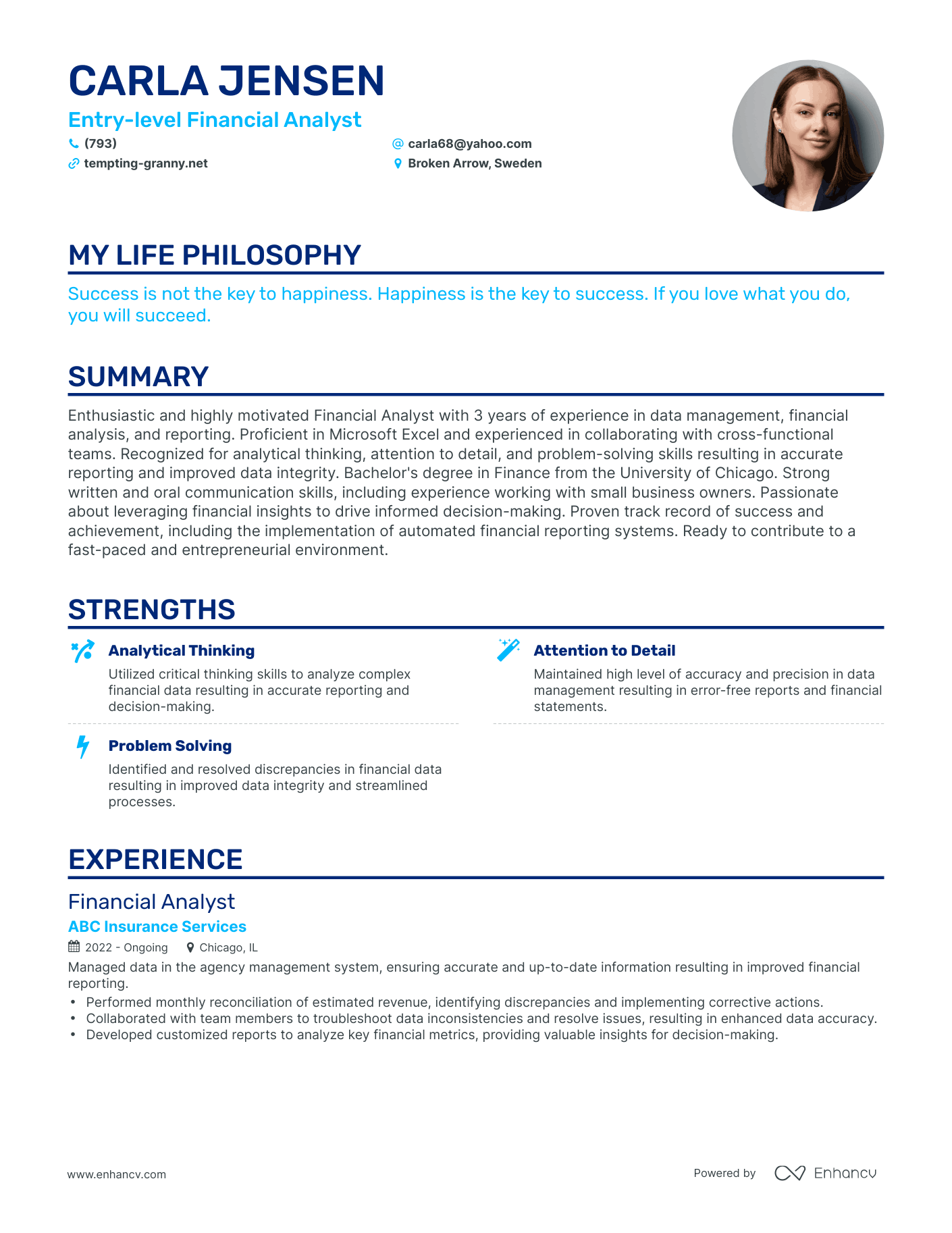 Creative Entry-level Financial Analyst Resume Example