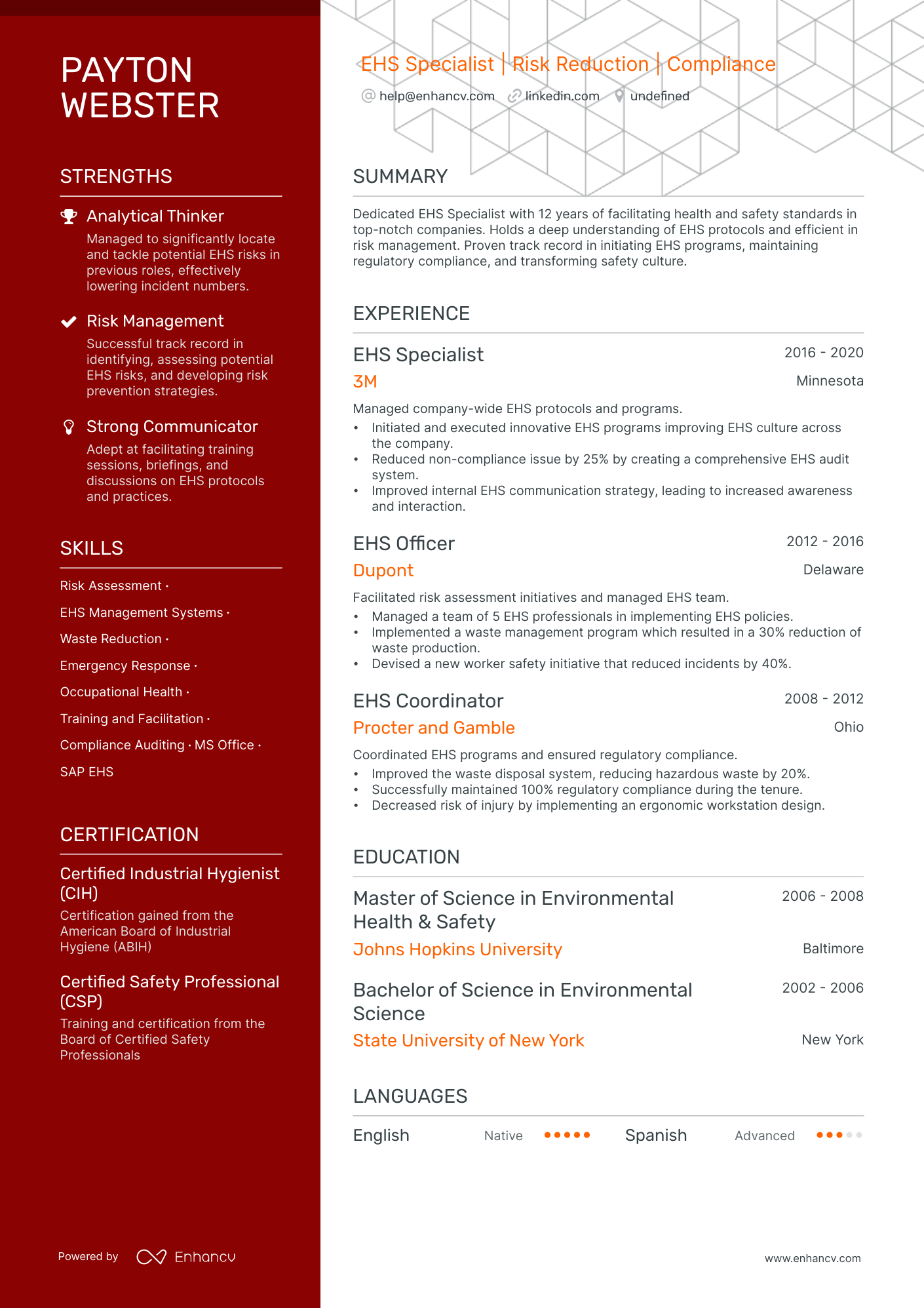 EHS Specialist resume example