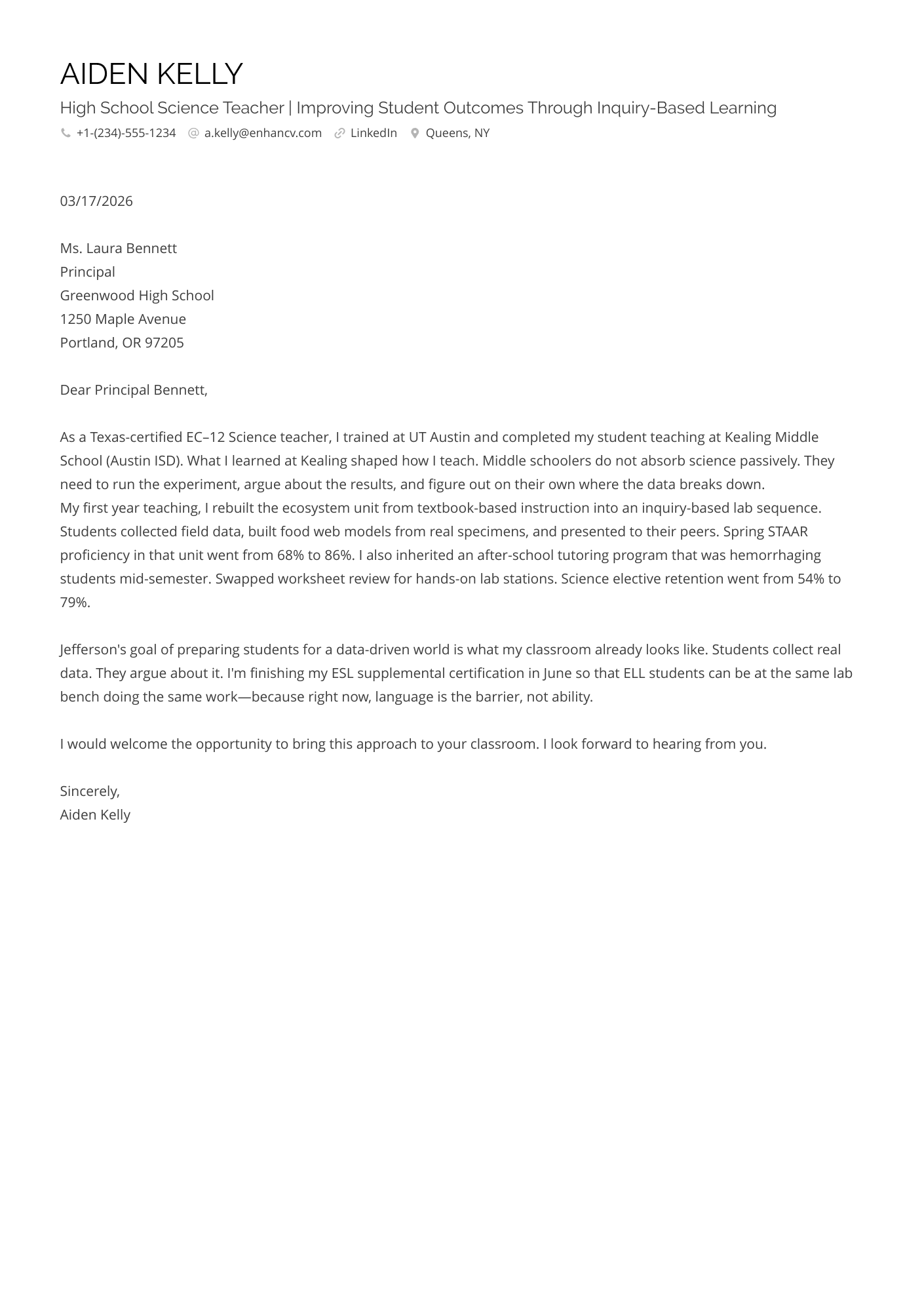 Teacher cover letter