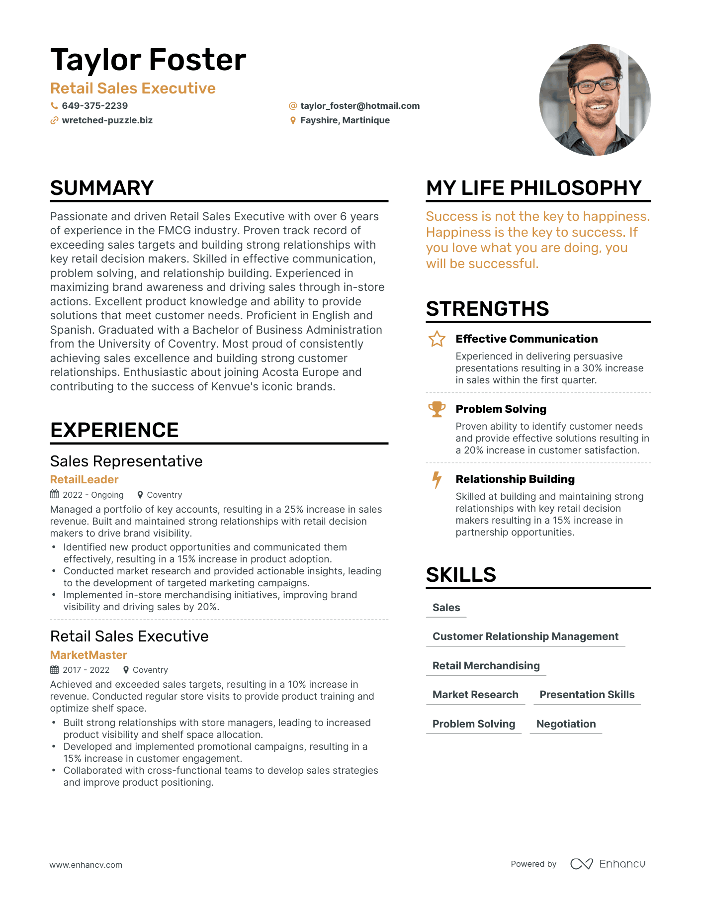 Retail Sales Executive resume example