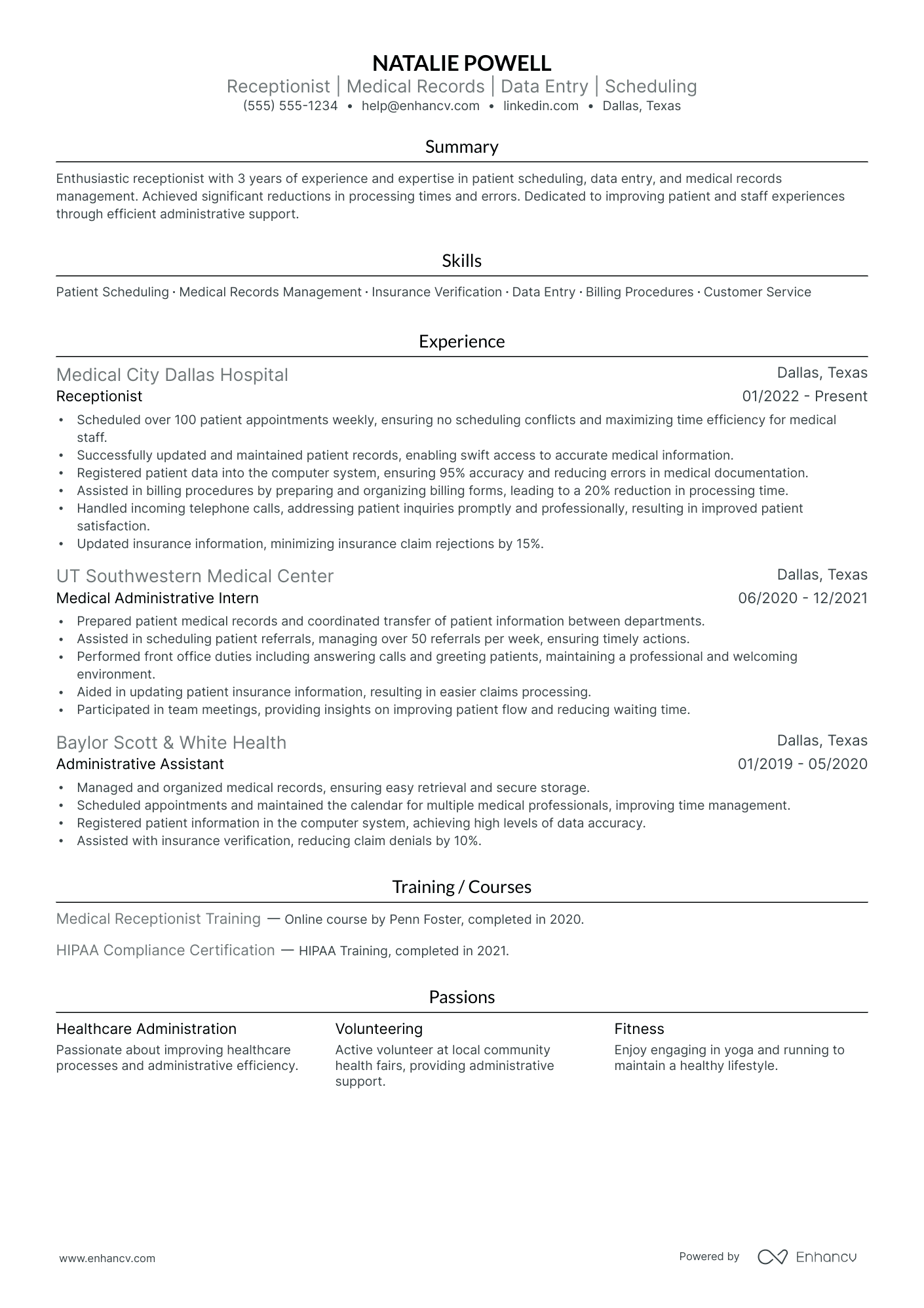 Full-Time Receptionist resume example