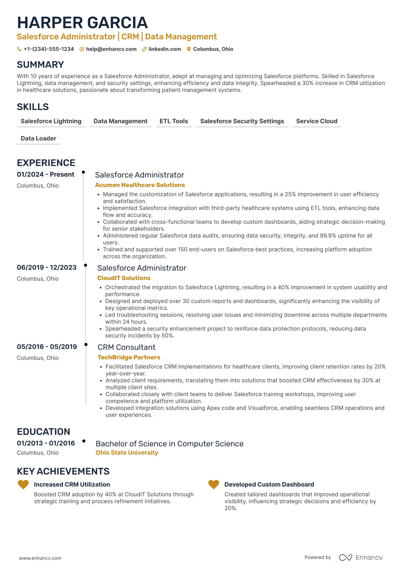 Salesforce Admin resume example