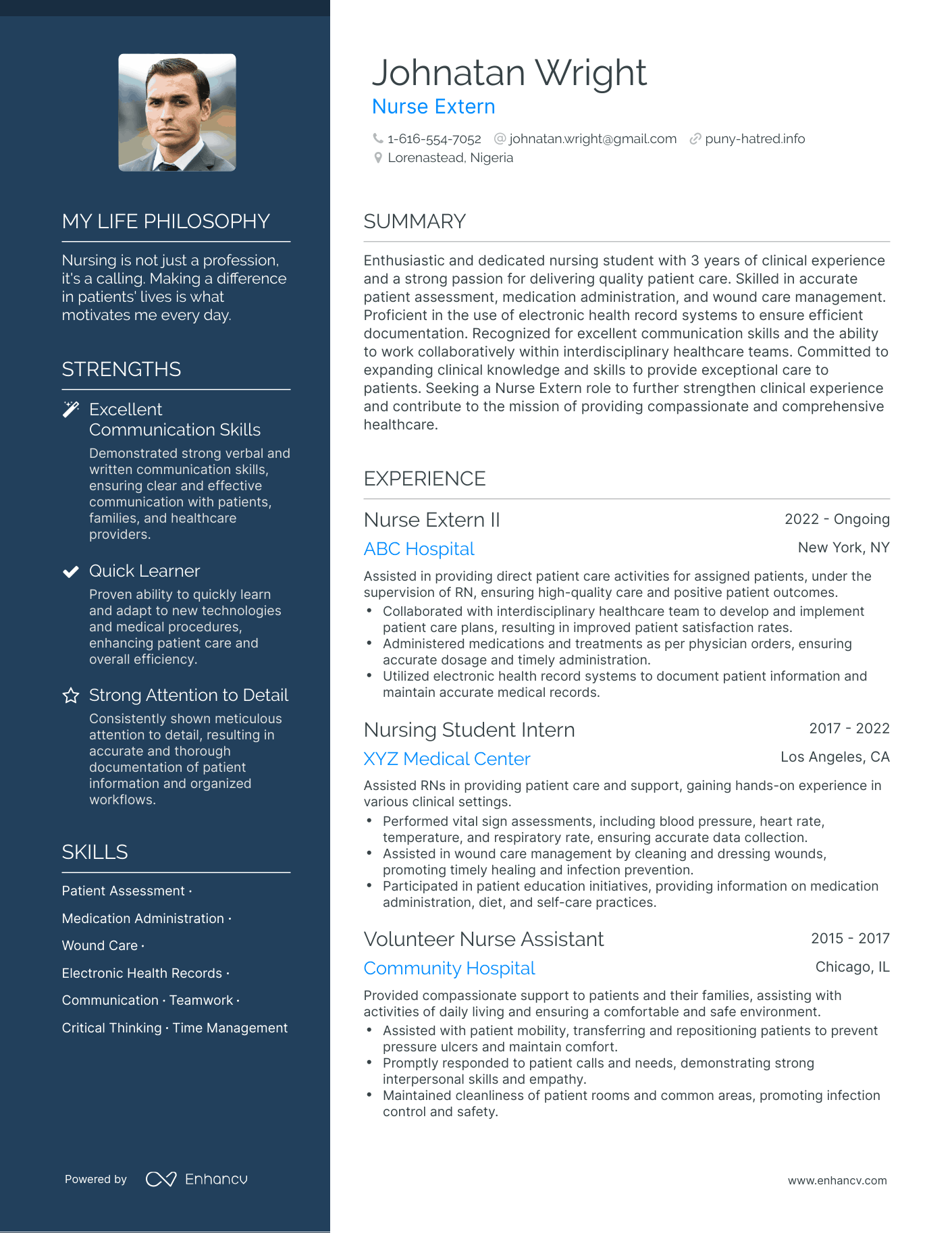 Nurse Extern resume example