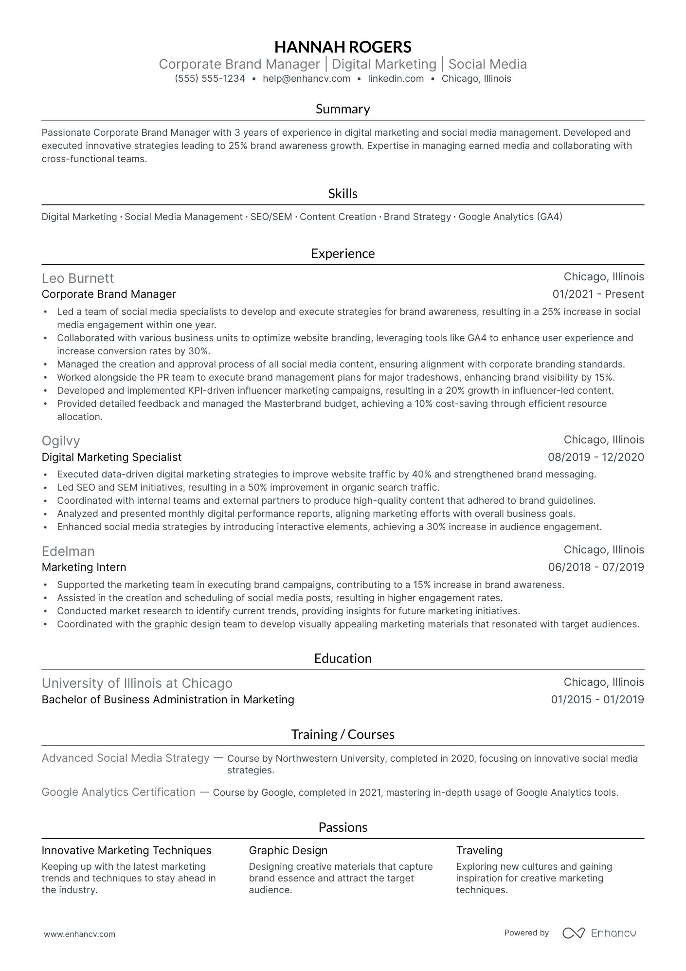 Corporate Brand Manager resume example