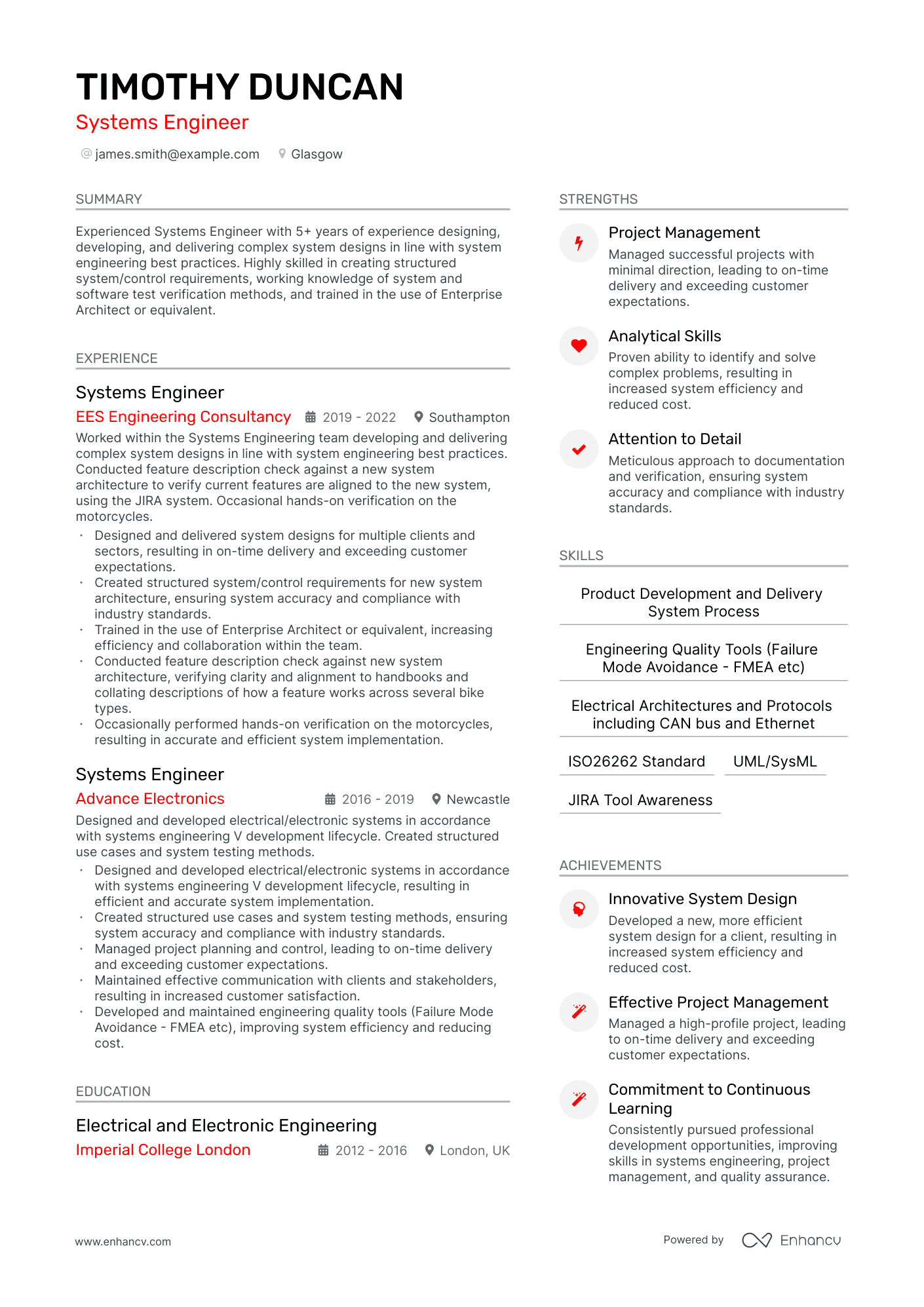 Systems Engineer cv example
