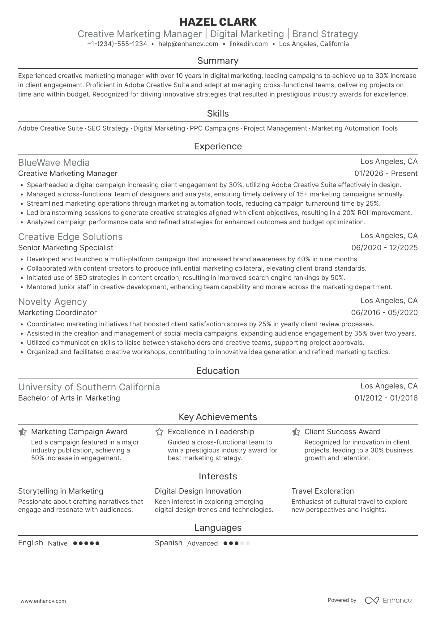 Creative Marketing resume example