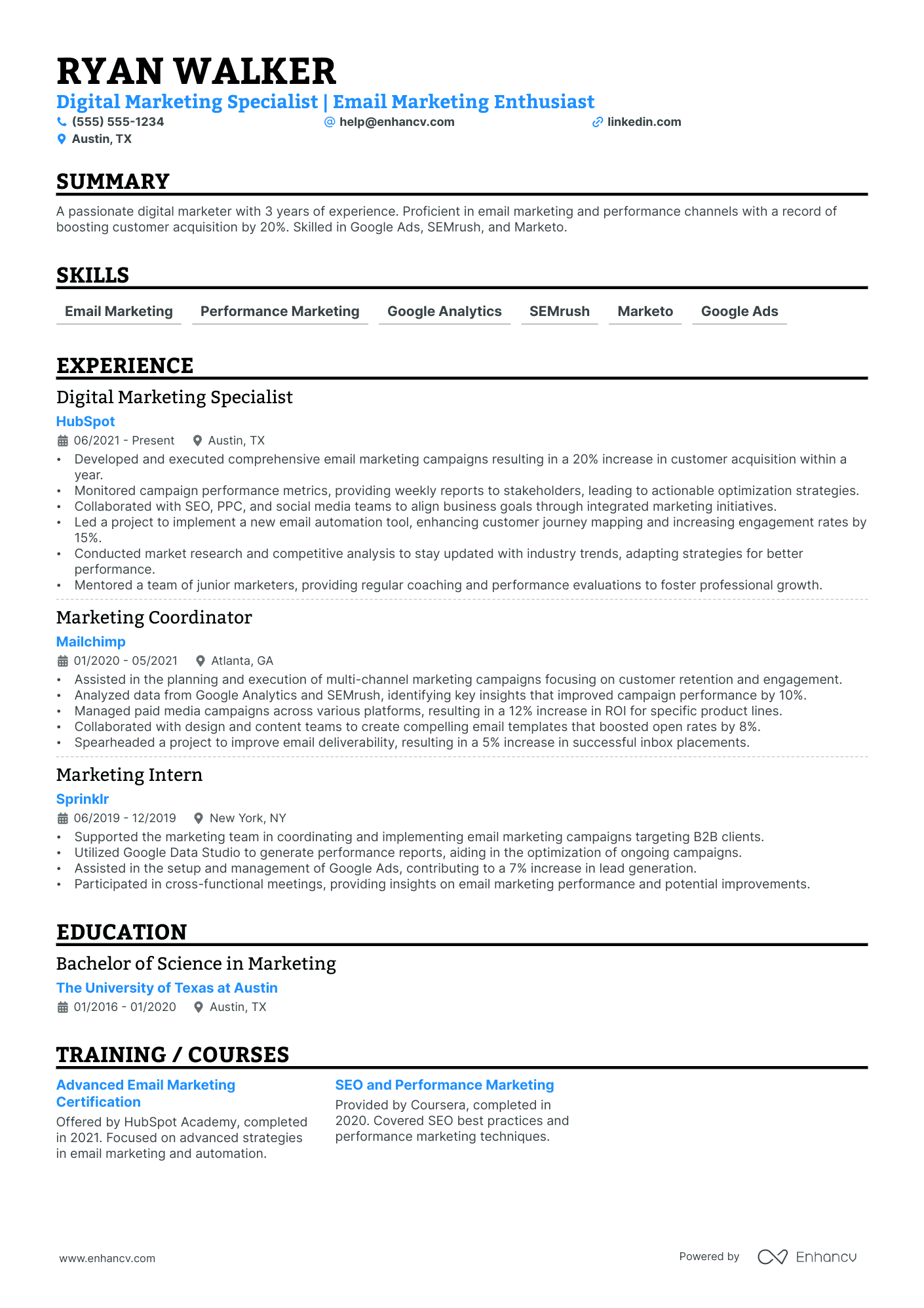 Email Marketing resume example