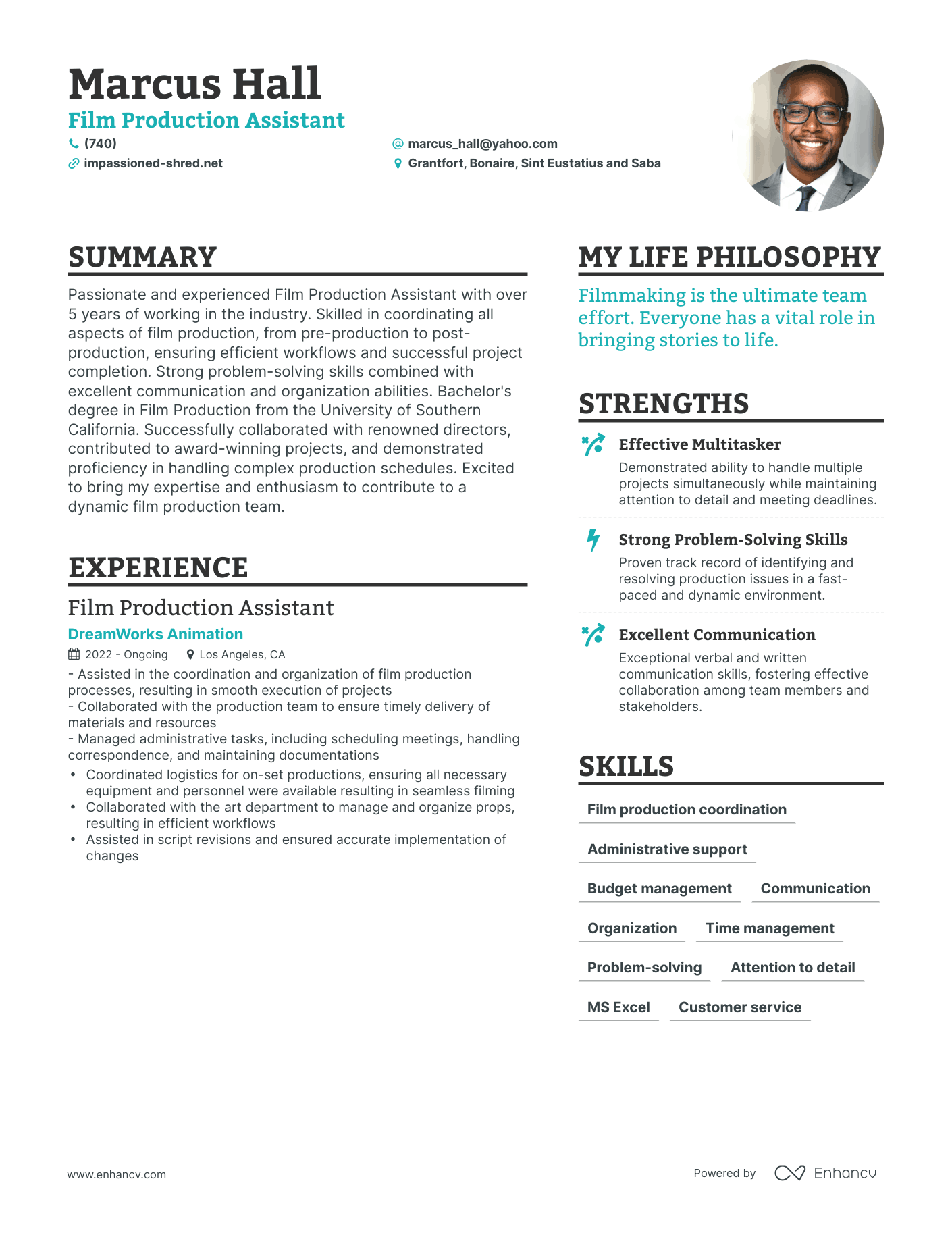 Modern Film Production Assistant Resume Example