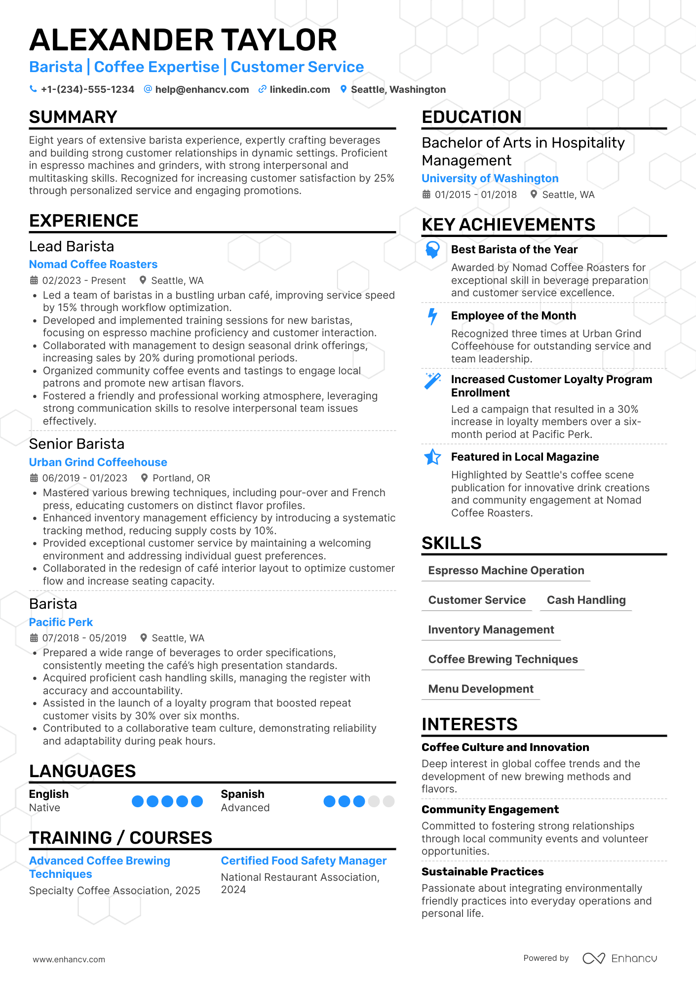 Coffee Shop resume example