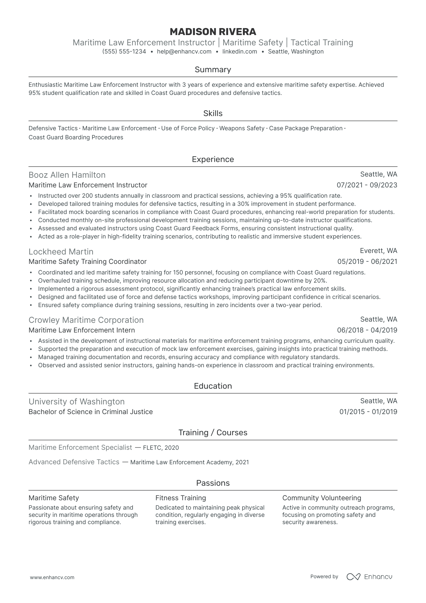 Maritime Security Guard resume example