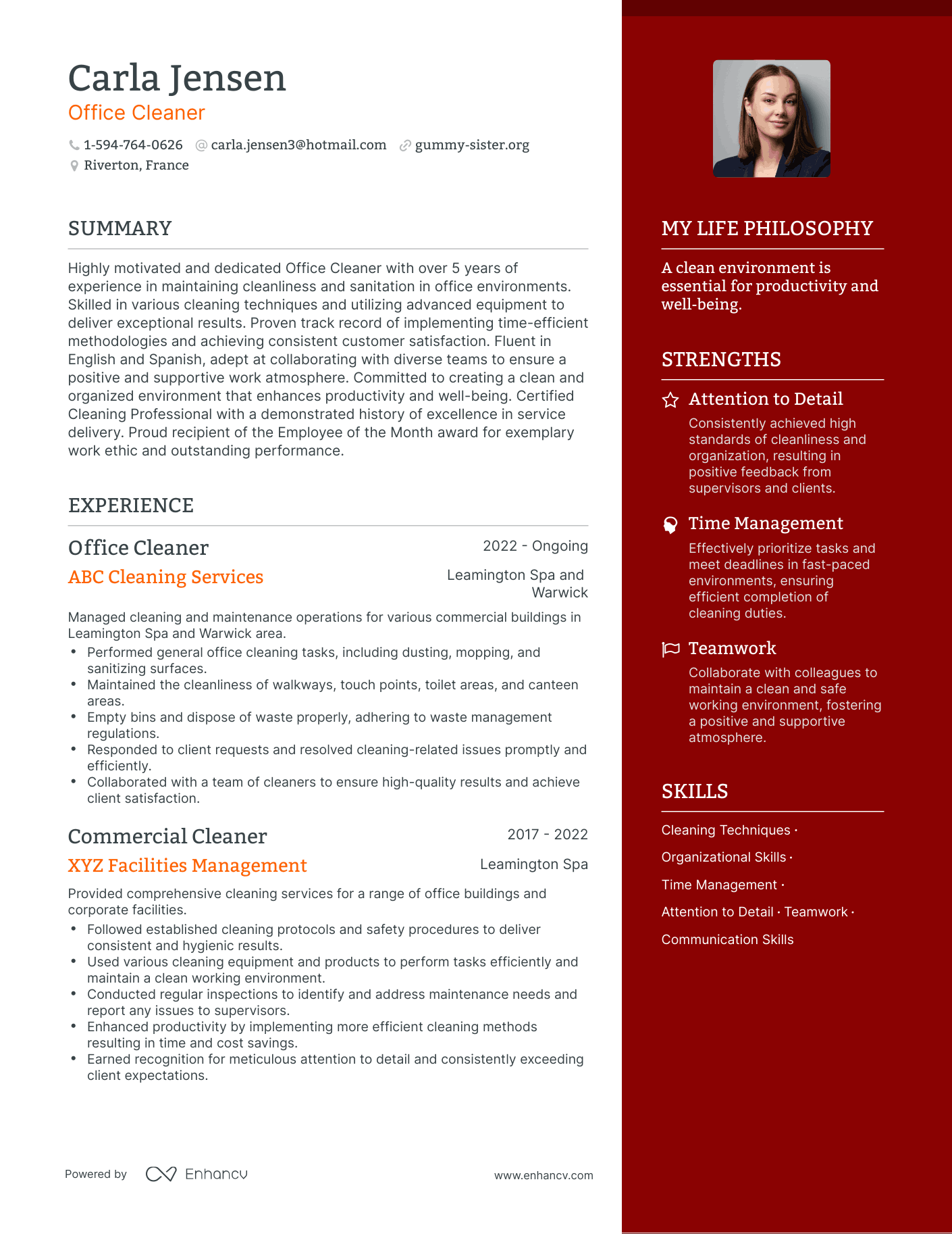 Office Cleaner resume example