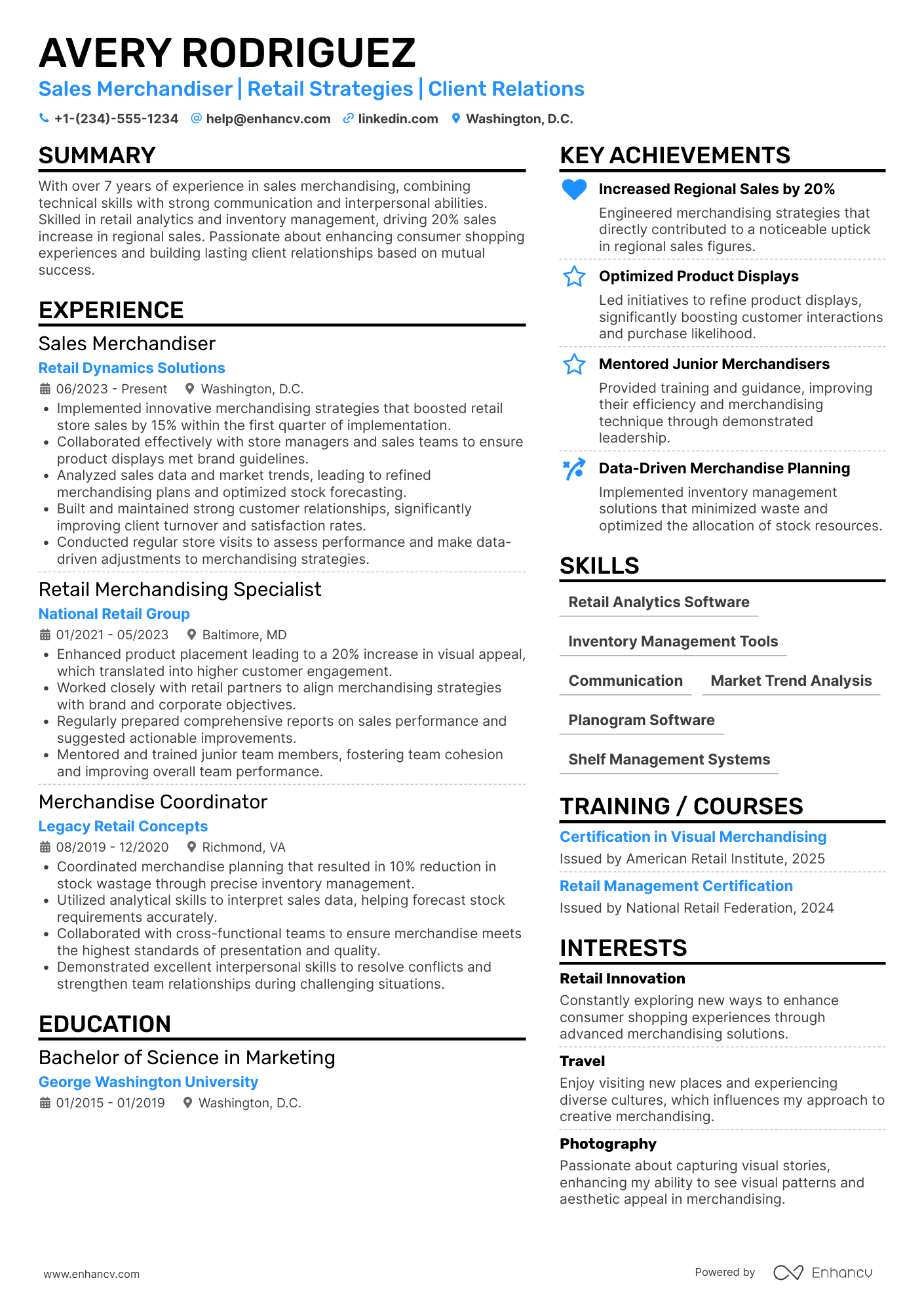 Sales Merchandiser resume example