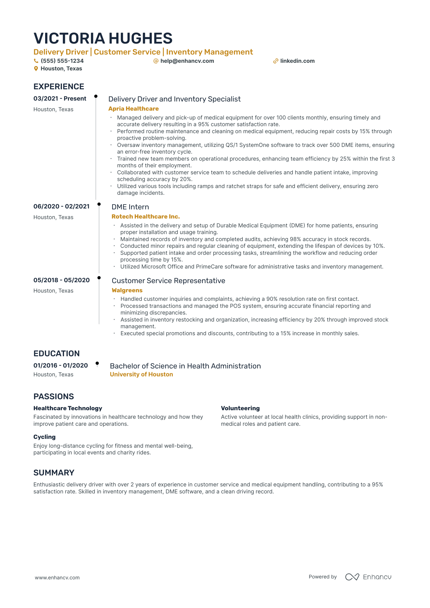 Medical Delivery Driver resume example