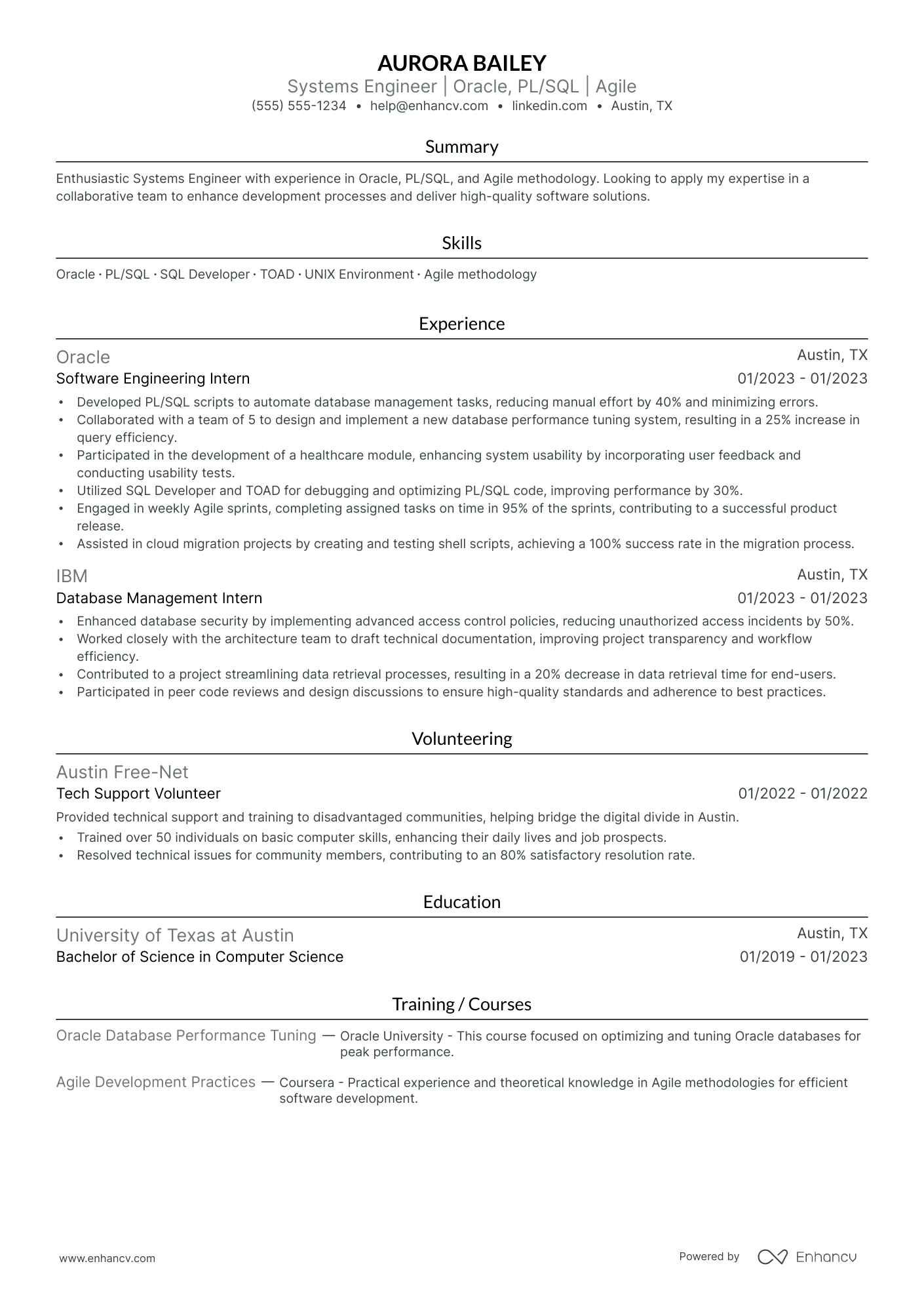 Entry-Level SQL Developer resume example