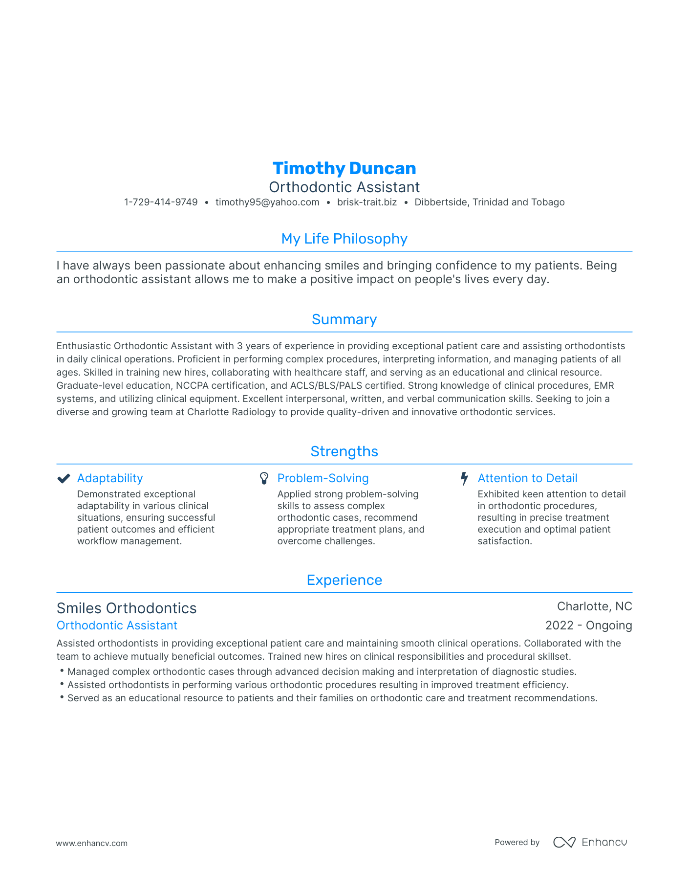 Modern Orthodontic Assistant Resume Example
