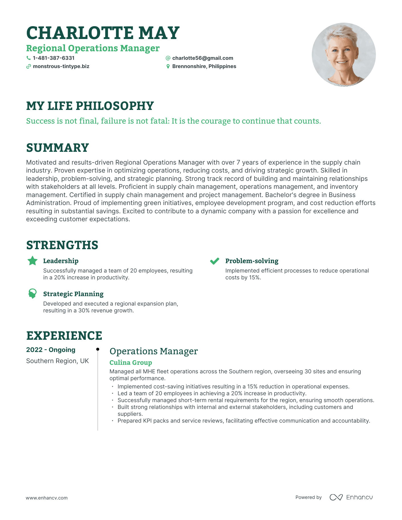 Creative Regional Operations Manager Resume Example