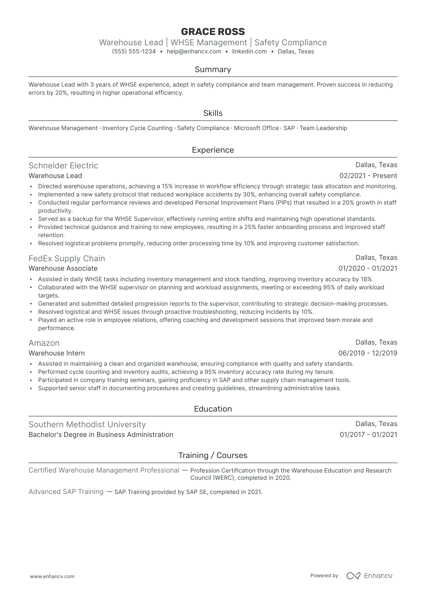 Warehouse Lead resume example