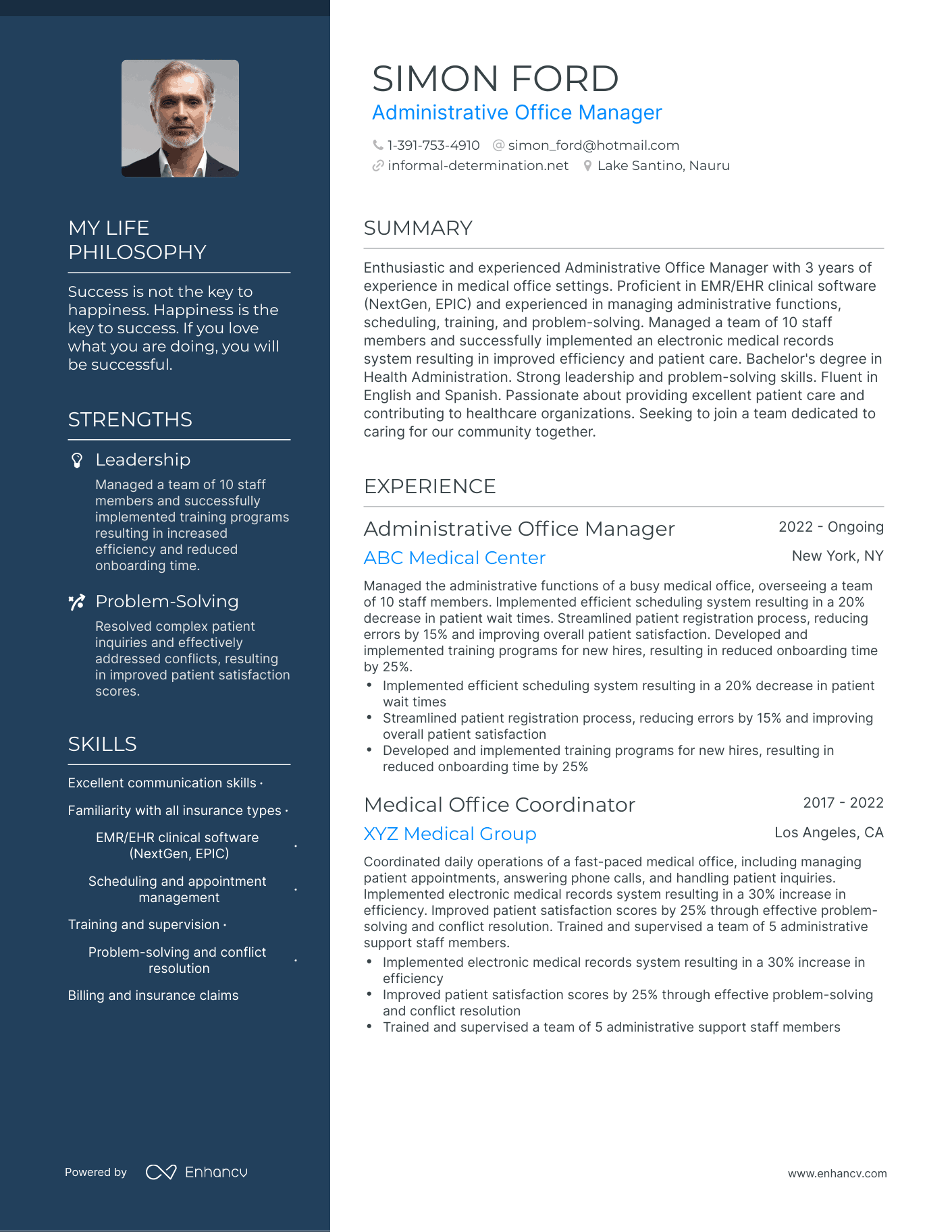 Creative Administrative Office Manager Resume Example