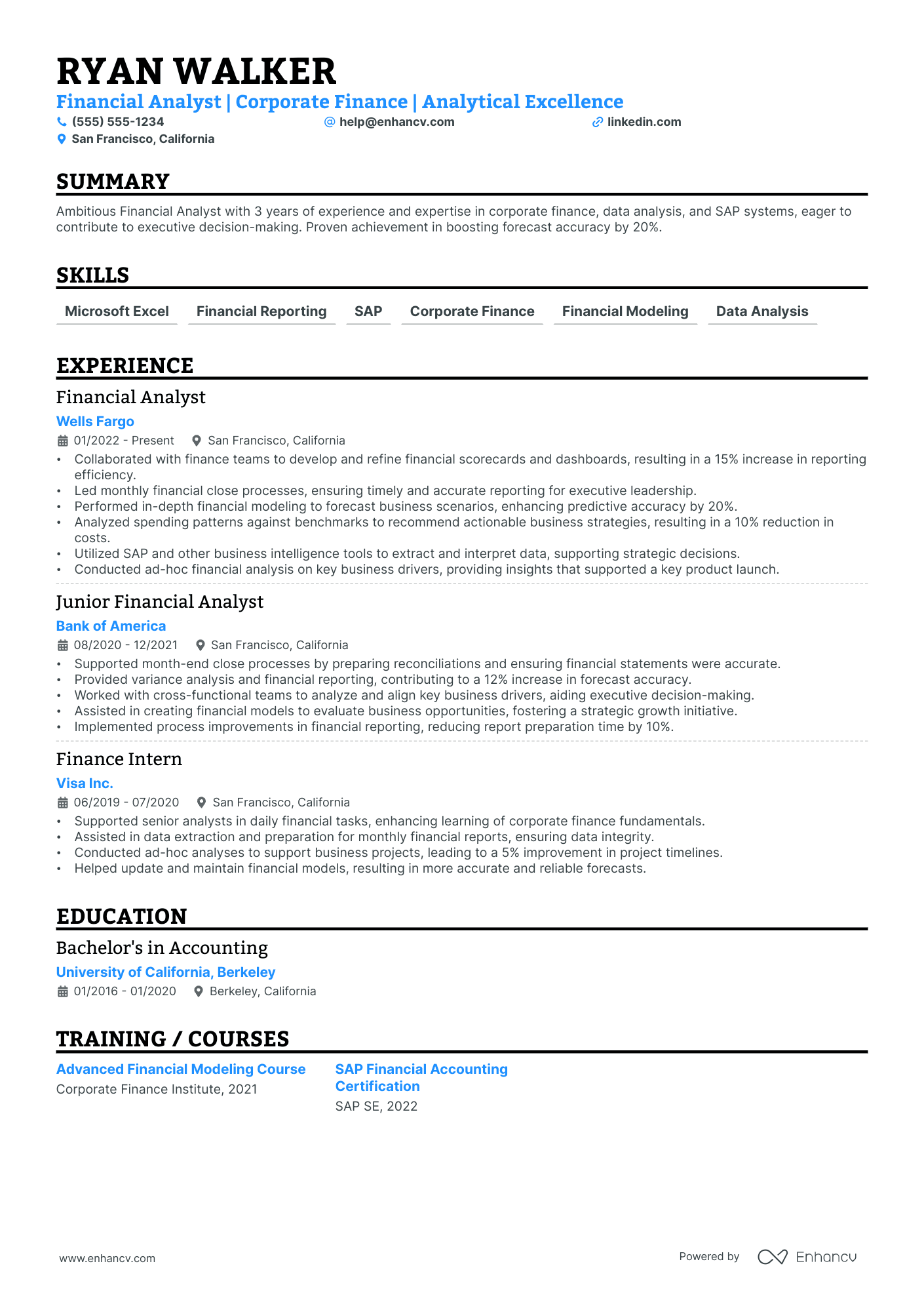 Business Financial Analyst resume example