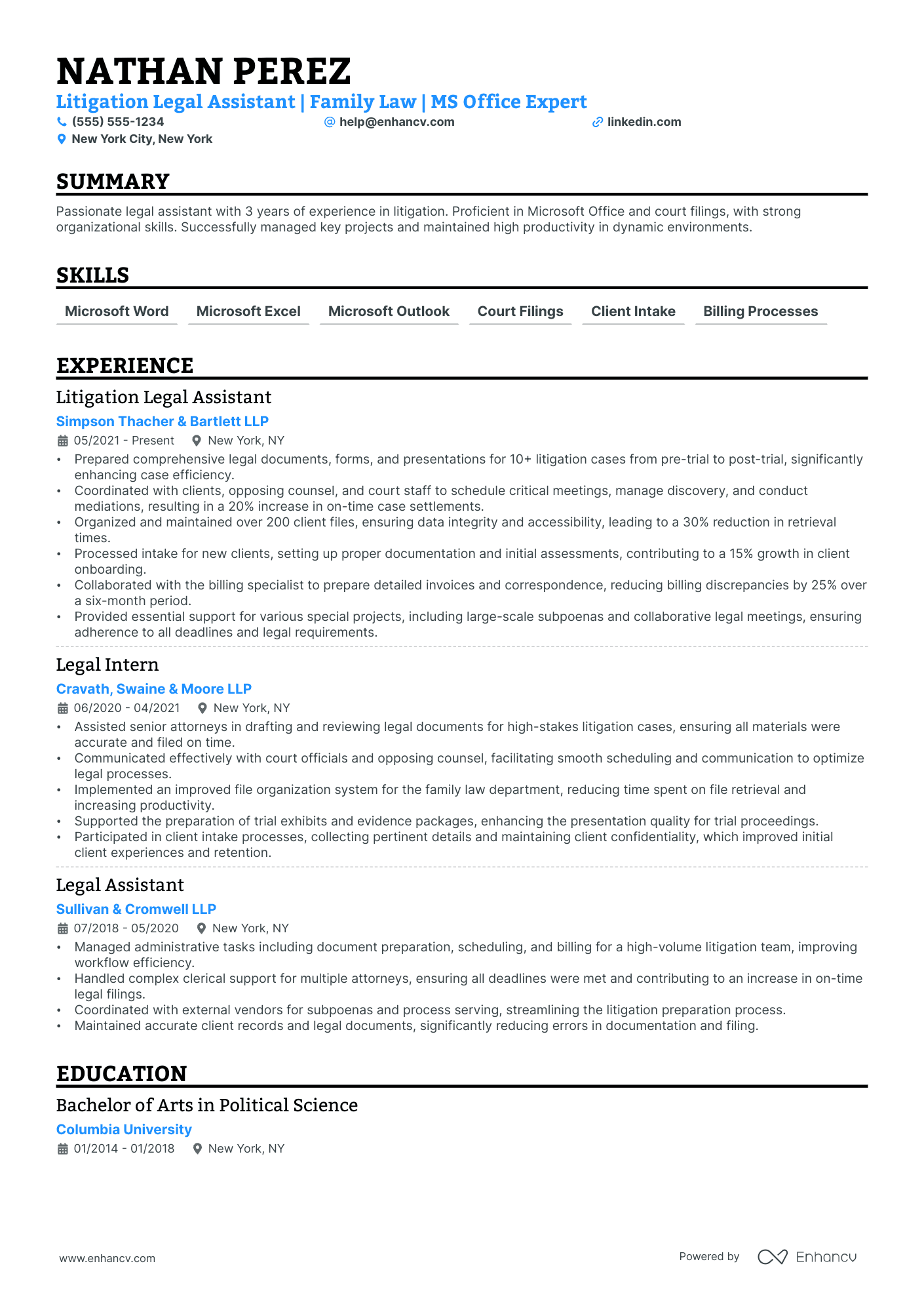 Family Law Legal Assistant Resume Example Resume Example