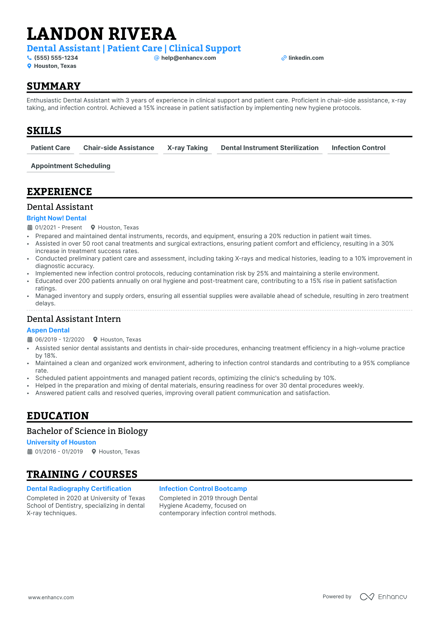 Dental Office Assistant resume example