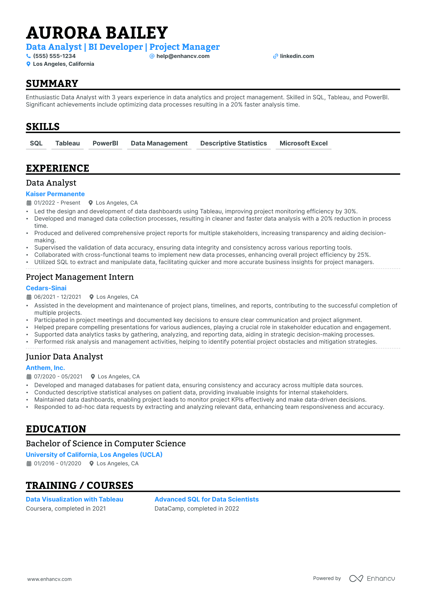 Data Modeling Project Manager resume example