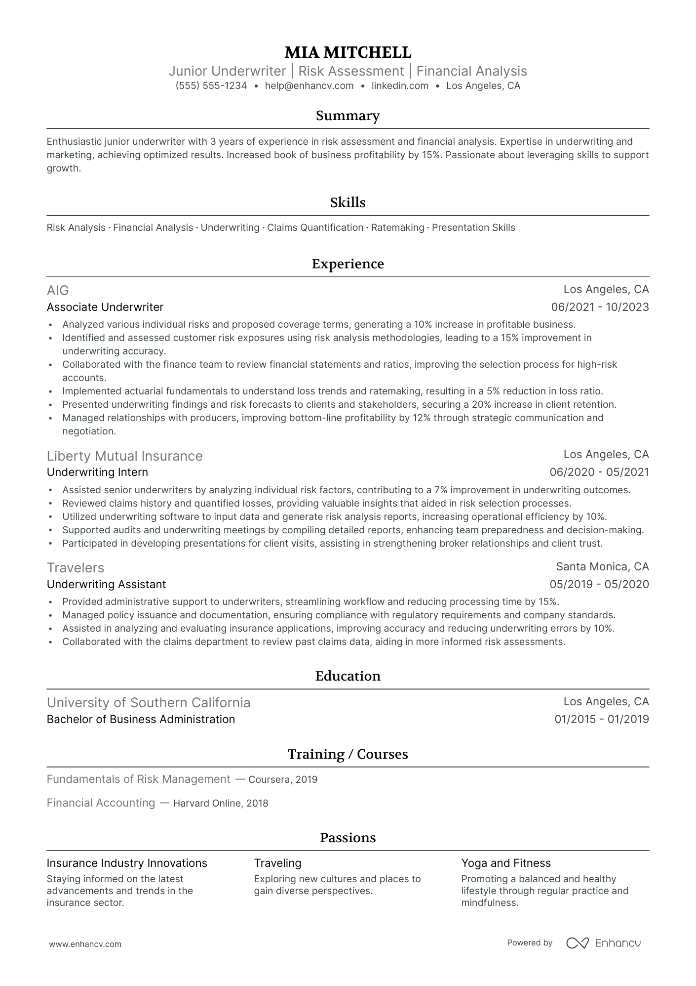 Marine Underwriter resume example