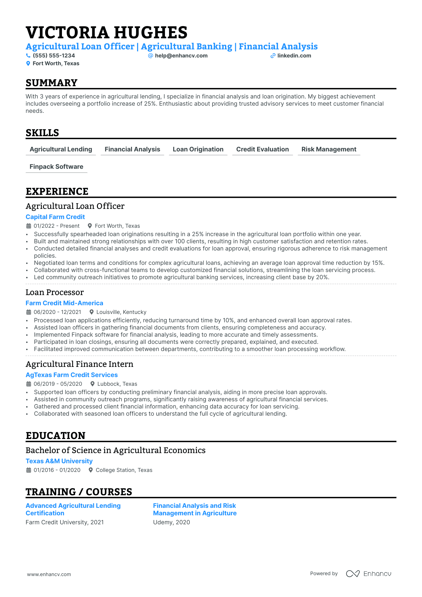 Agricultural Loan Officer resume example