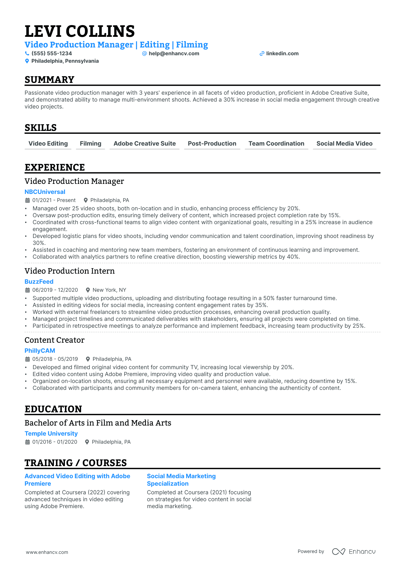 Creative Director of Video Production resume example