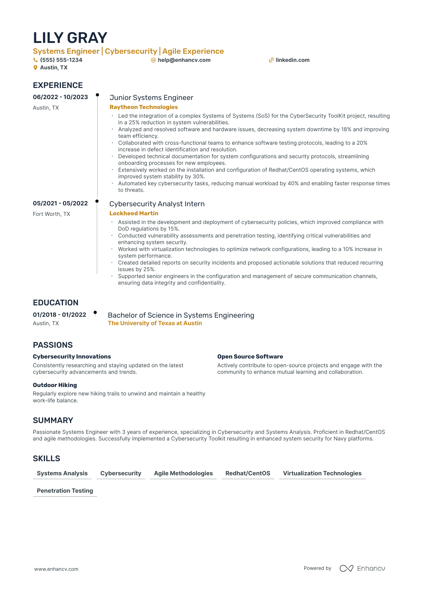 Cybersecurity Systems Engineer resume example