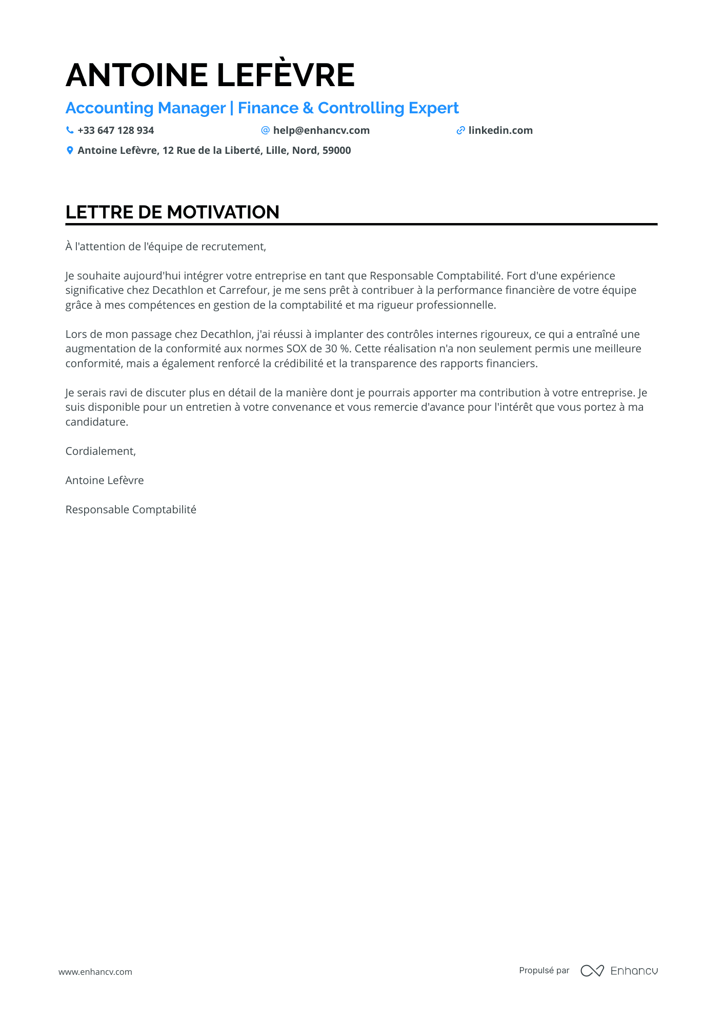 Comptable Lettre de motivation