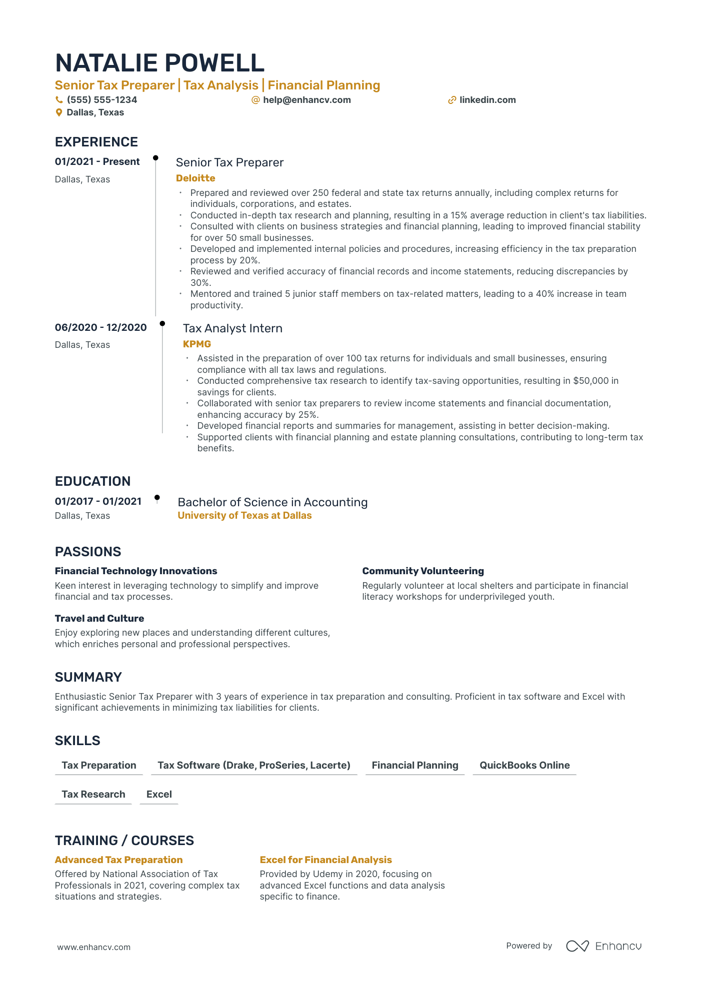 Senior Tax Preparer resume example